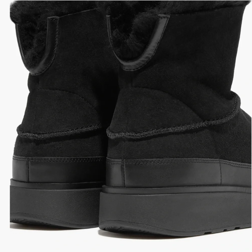 NEW FITFLOP women's gen-ff mini double-faced shearling boots in all black